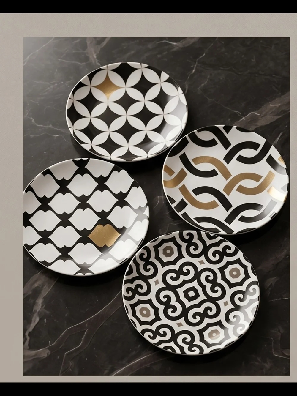 PierOne Black & Gold Patterned Ceramic Salad Plate Set